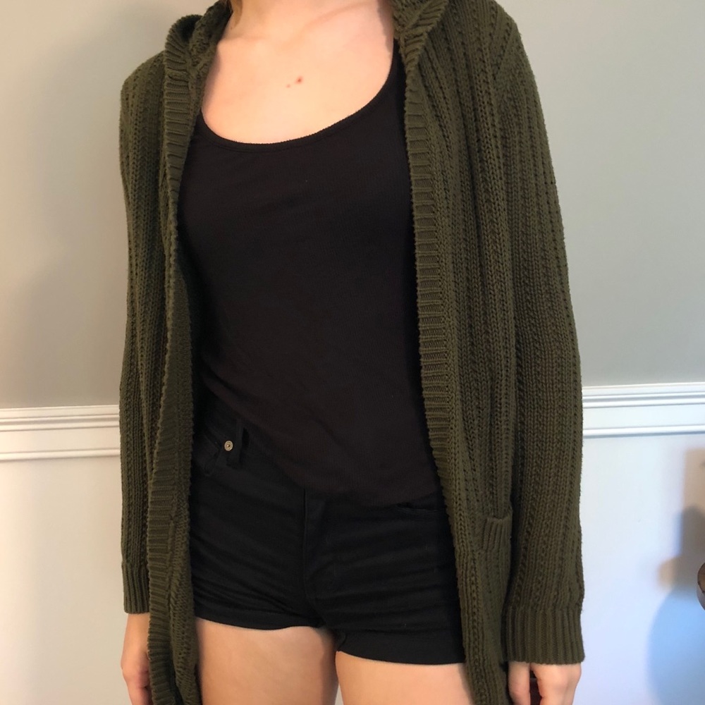 Olive green knit cardigan